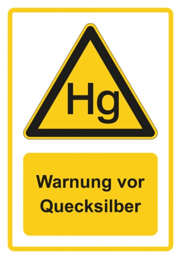 Schild Warnzeichen Piktogramm & Text deutsch · Warnung vor Quecksilber · gelb
