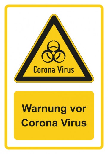 Magnetschild Warnzeichen Piktogramm & Text deutsch · Warnung vor Corona Virus · gelb
