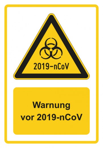 Schild Warnzeichen Piktogramm & Text deutsch · Warnung vor 2019-nCoV · gelb | selbstklebend