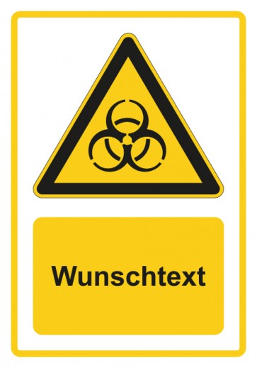 Schild Warnzeichen Piktogramm & Text deutsch · Warnung vor Biohazard-Virus Wunschtext · gelb