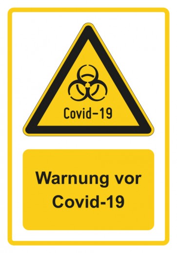Aufkleber Warnzeichen Piktogramm & Text deutsch · Warnung vor Covid-19 · gelb