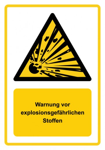 Magnetschild Warnzeichen Piktogramm & Text deutsch · Warnung vor explosionsgefährlichen Stoffen · ISO_7010_W002 · gelb