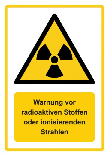 Schild Warnzeichen Piktogramm & Text deutsch · Warnung vor radioaktiven Stoffen oder ionisierenden Strahlen · ISO_7010_W003 · gelb