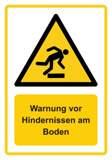 Schild Warnzeichen Piktogramm & Text deutsch · Warnung vor Hindernissen am Boden · ISO_7010_W007 · gelb