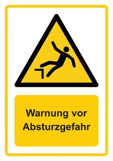 Aufkleber Warnzeichen Piktogramm & Text deutsch · Warnung vor Absturzgefahr · ISO_7010_W008 · gelb | stark haftend