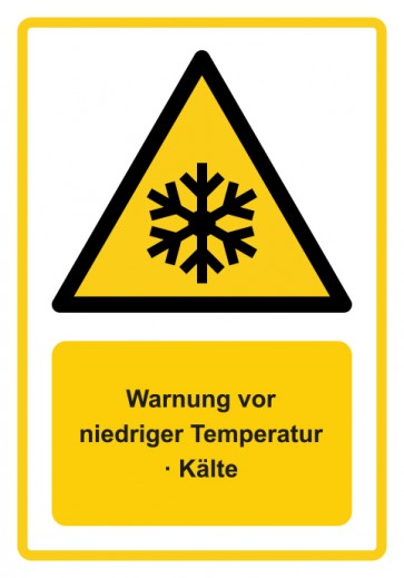 Aufkleber Warnzeichen Piktogramm & Text deutsch · Warnung vor niedriger Temperatur · Kälte · ISO_7010_W010 · gelb