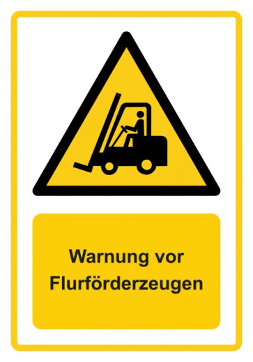 Schild Warnzeichen Piktogramm & Text deutsch · Warnung vor Flurförderzeugen · ISO_7010_W014 · gelb