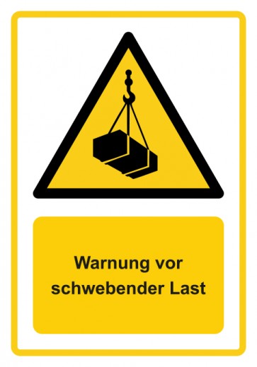 Schild Warnzeichen Piktogramm & Text deutsch · Warnung vor schwebender Last · ISO_7010_W015 · gelb | selbstklebend