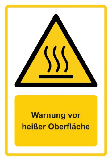 Aufkleber Warnzeichen Piktogramm & Text deutsch · Warnung vor heißer Oberfläche · ISO_7010_W017 · gelb | stark haftend