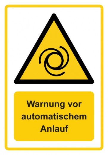 Magnetschild Warnzeichen Piktogramm & Text deutsch · Warnung vor automatischem Anlauf · ISO_7010_W018 · gelb