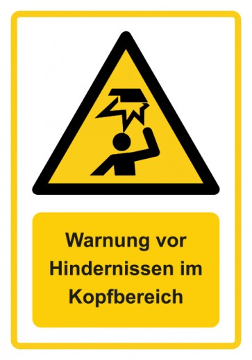 Schild Warnzeichen Piktogramm & Text deutsch · Warnung vor Hindernissen im Kopfbereich · ISO_7010_W020 · gelb