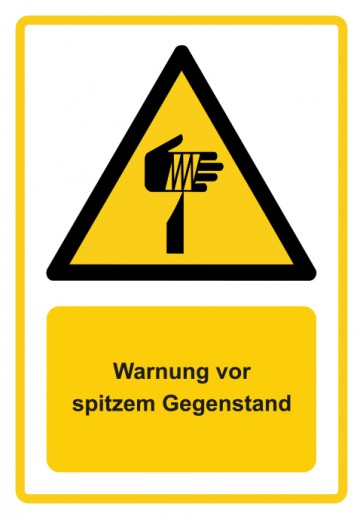Schild Warnzeichen Piktogramm & Text deutsch · Warnung vor spitzem Gegenstand · ISO_7010_W022 · gelb