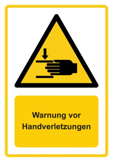 Schild Warnzeichen Piktogramm & Text deutsch · Warnung vor Handverletzungen · ISO_7010_W024 · gelb