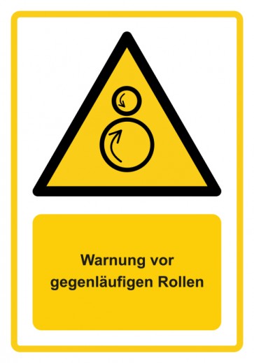 Schild Warnzeichen Piktogramm & Text deutsch · Warnung vor gegenläufigen Rollen · ISO_7010_W025 · gelb | selbstklebend