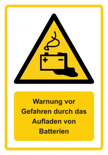 Aufkleber Warnzeichen Piktogramm & Text deutsch · Warnung vor Gefahren durch das Aufladen von Batterien · ISO_7010_W026 · gelb
