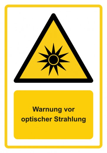 Aufkleber Warnzeichen Piktogramm & Text deutsch · Warnung vor optischer Strahlung · ISO_7010_W027 · gelb | stark haftend