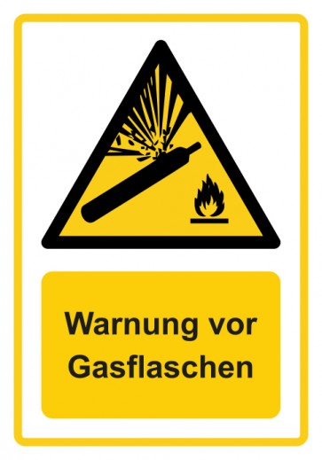 Schild Warnzeichen Piktogramm & Text deutsch · Warnung vor Gasflaschen · ISO_7010_W029 · gelb | selbstklebend
