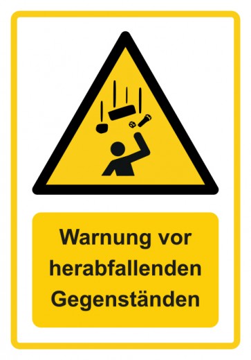 Schild Warnzeichen Piktogramm & Text deutsch · Warnung vor herabfallenden Gegenständen · ISO_7010_W035 · gelb