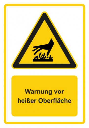 Schild Warnzeichen Piktogramm & Text deutsch · Warnung vor heißer Oberfläche · gelb | selbstklebend