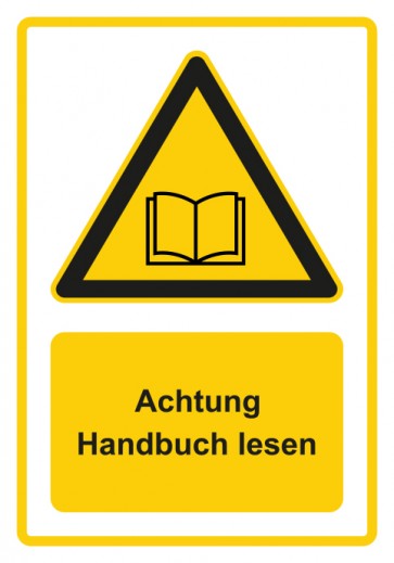 Aufkleber Warnzeichen Piktogramm & Text deutsch · Hinweiszeichen Achtung, Handbuch lesen · gelb | stark haftend