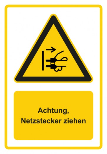 Magnetschild Warnzeichen Piktogramm & Text deutsch · Hinweiszeichen Achtung, Netzstecker ziehen · gelb