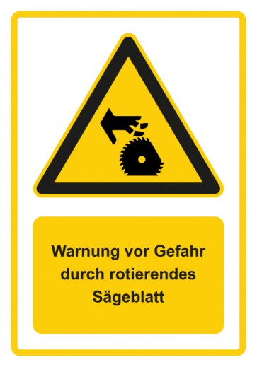 Aufkleber Warnzeichen Piktogramm & Text deutsch · Warnung vor Gefahr durch rotierendes Sägeblatt · gelb | stark haftend
