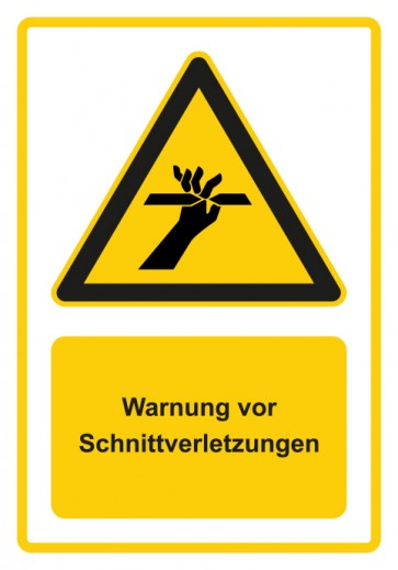 Aufkleber Warnzeichen Piktogramm & Text deutsch · Warnung vor Schnittverletzungen · gelb | stark haftend