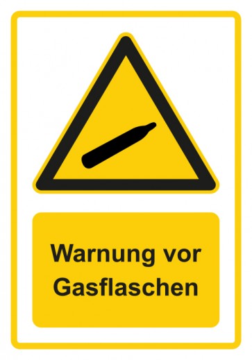 Schild Warnzeichen Piktogramm & Text deutsch · Warnung vor Gasflaschen · gelb | selbstklebend