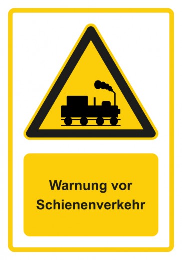 Aufkleber Warnzeichen Piktogramm & Text deutsch · Warnung vor Schienenverkehr · gelb | stark haftend