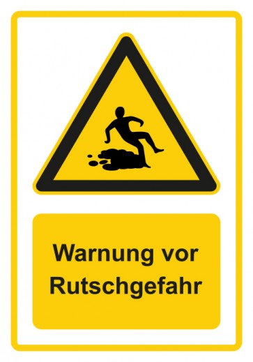 Schild Warnzeichen Piktogramm & Text deutsch · Warnung vor Rutschgefahr · gelb
