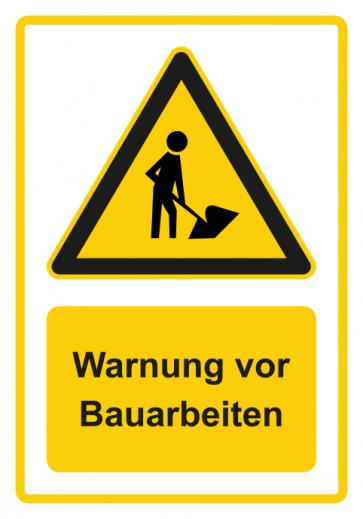 Magnetschild Warnzeichen Piktogramm & Text deutsch · Warnung vor Bauarbeiten · gelb
