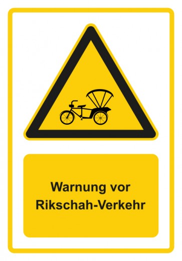 Schild Warnzeichen Piktogramm & Text deutsch · Warnung vor Rikschah-Verkehr · gelb | selbstklebend