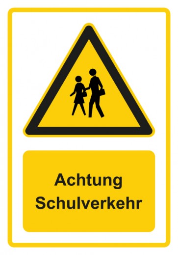 Schild Warnzeichen Piktogramm & Text deutsch · Hinweiszeichen Achtung Schulverkehr · gelb | selbstklebend