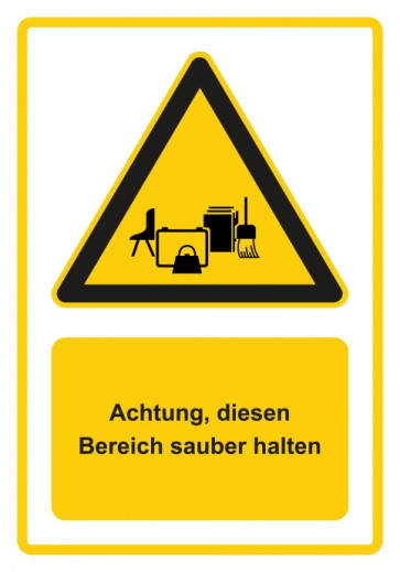 Aufkleber Warnzeichen Piktogramm & Text deutsch · Hinweiszeichen Achtung, diesen Bereich sauber halten · gelb | stark haftend