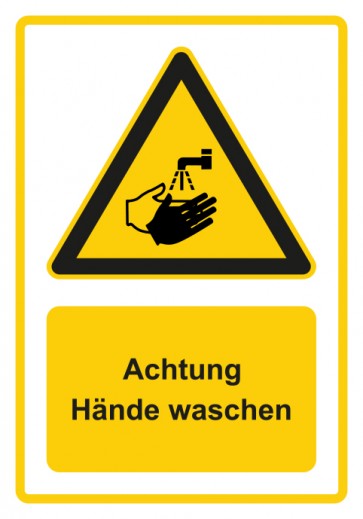 Aufkleber Warnzeichen Piktogramm & Text deutsch · Hinweiszeichen Achtung, Hände waschen · gelb