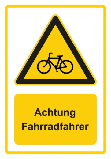 Schild Warnzeichen Piktogramm & Text deutsch · Hinweiszeichen Achtung Fahrradfahrer · gelb | selbstklebend