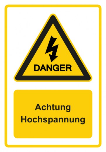 Schild Warnzeichen Piktogramm & Text deutsch · Hinweiszeichen Achtung Hochspannung · gelb