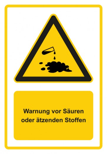 Aufkleber Warnzeichen Piktogramm & Text deutsch · Warnung vor Säuren oder ätzenden Stoffen · gelb | stark haftend