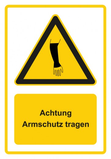 Aufkleber Warnzeichen Piktogramm & Text deutsch · Hinweiszeichen Achtung, Armschutz tragen · gelb
