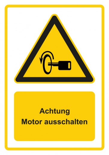 Magnetschild Warnzeichen Piktogramm & Text deutsch · Hinweiszeichen Achtung, Motor ausschalten · gelb