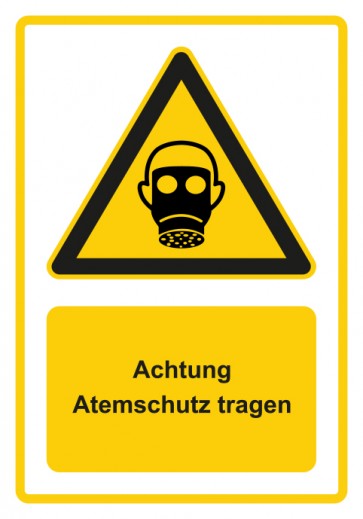 Aufkleber Warnzeichen Piktogramm & Text deutsch · Hinweiszeichen Achtung, Atemschutz tragen · gelb