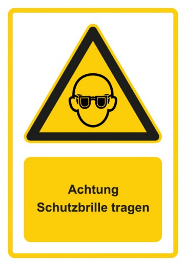 Aufkleber Warnzeichen Piktogramm & Text deutsch · Hinweiszeichen Achtung, Schutzbrille tragen · gelb