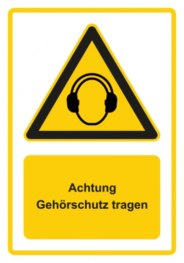 Schild Warnzeichen Piktogramm & Text deutsch · Hinweiszeichen Achtung, Gehörschutz tragen · gelb | selbstklebend