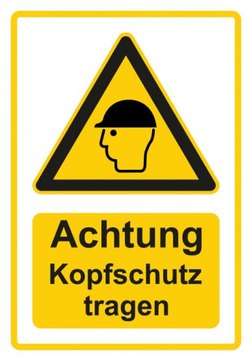 Schild Warnzeichen Piktogramm & Text deutsch · Hinweiszeichen Achtung, Kopfschutz tragen · gelb