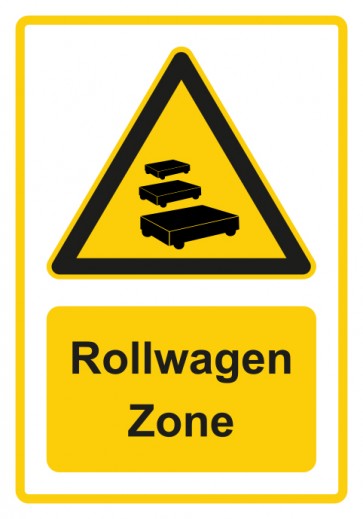 Schild Warnzeichen Piktogramm & Text deutsch · Hinweiszeichen Rollwagen Zone · gelb