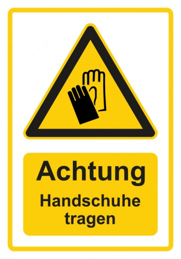 Aufkleber Warnzeichen Piktogramm & Text deutsch · Hinweiszeichen Achtung, Handschuhe tragen · gelb | stark haftend