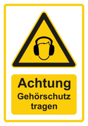 Aufkleber Warnzeichen Piktogramm & Text deutsch · Hinweiszeichen Achtung, Gehörschutz tragen · gelb | stark haftend
