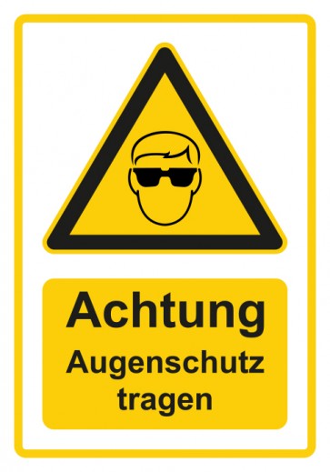 Schild Warnzeichen Piktogramm & Text deutsch · Hinweiszeichen Achtung, Augenschutz tragen · gelb