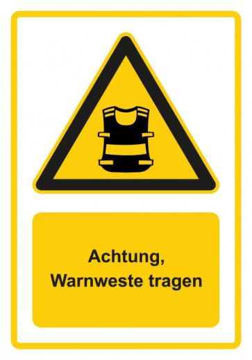 Schild Warnzeichen Piktogramm & Text deutsch · Hinweiszeichen Achtung, Warnweste tragen · gelb