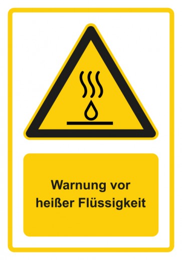 Schild Warnzeichen Piktogramm & Text deutsch · Warnung vor heißer Flüssigkeit · gelb | selbstklebend